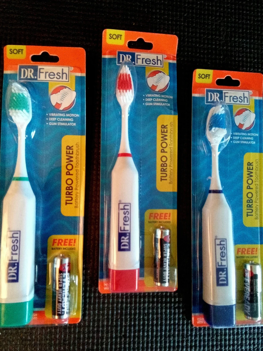 NWT 3ct Dr Fresh Turbo Power Battery Operated Electric Toothbrush Soft Bundle